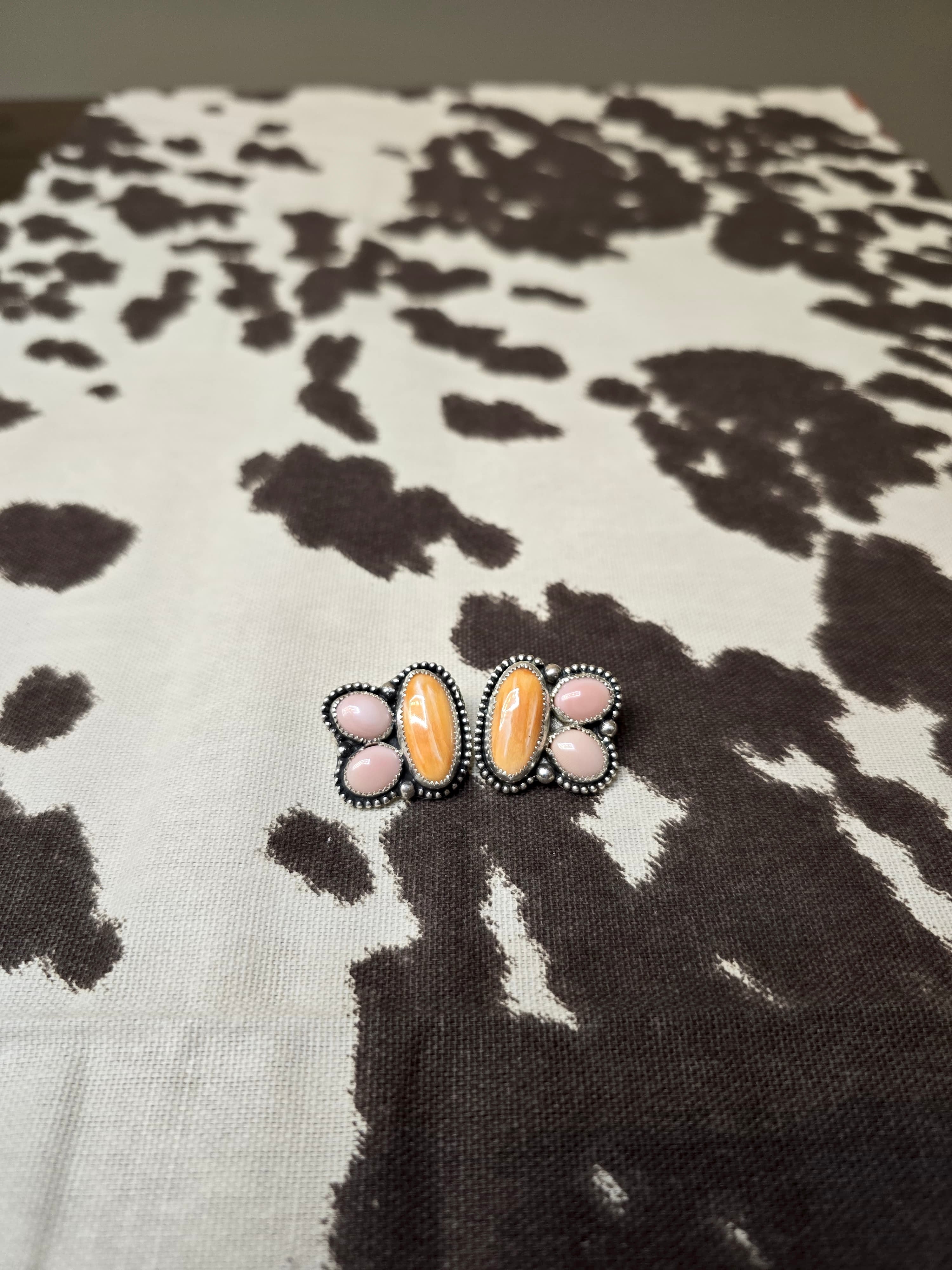 Pink conch and spiny oyster stud earrings