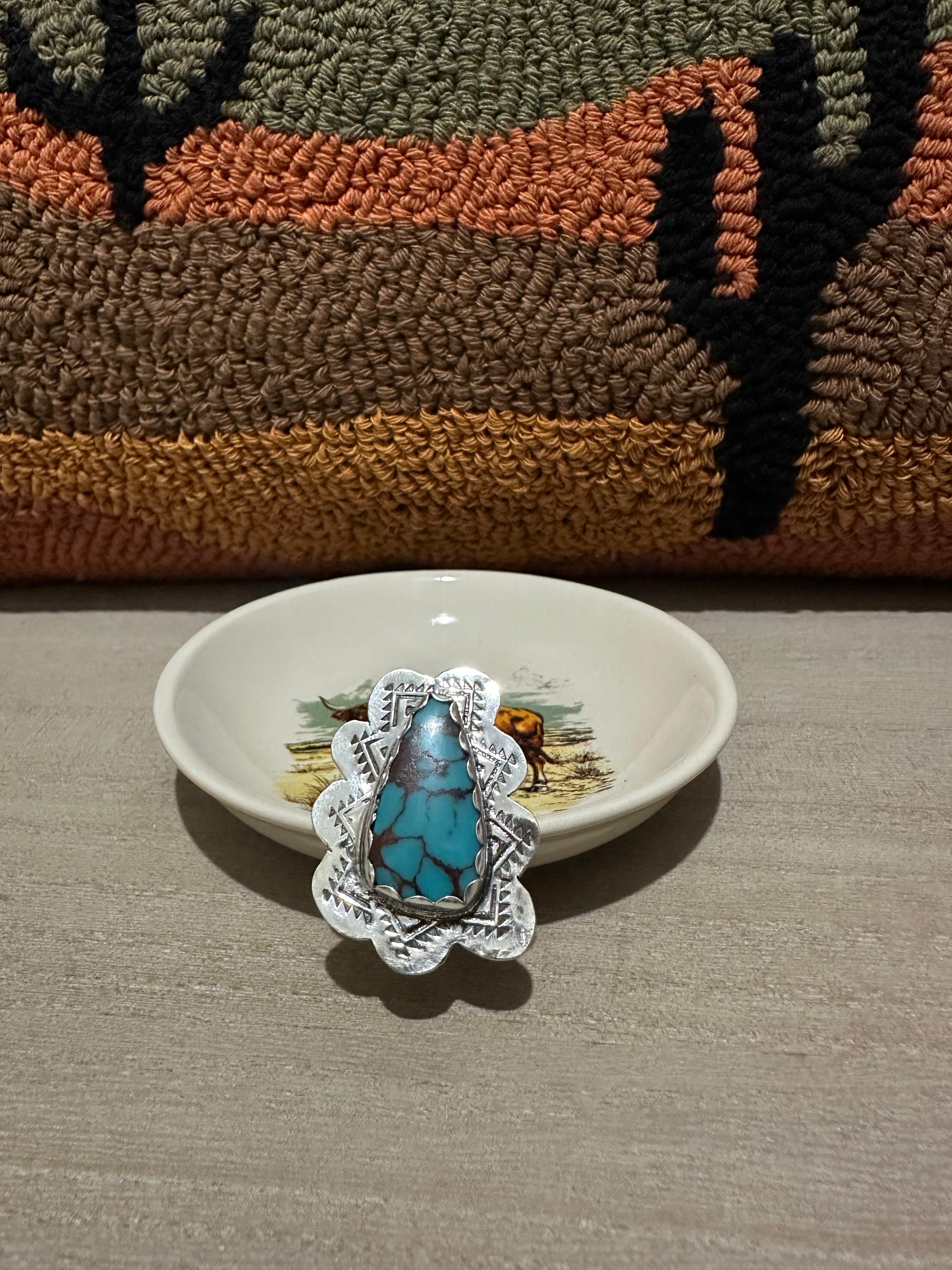 stamped Egyptian turquoise ring (size 7.5)