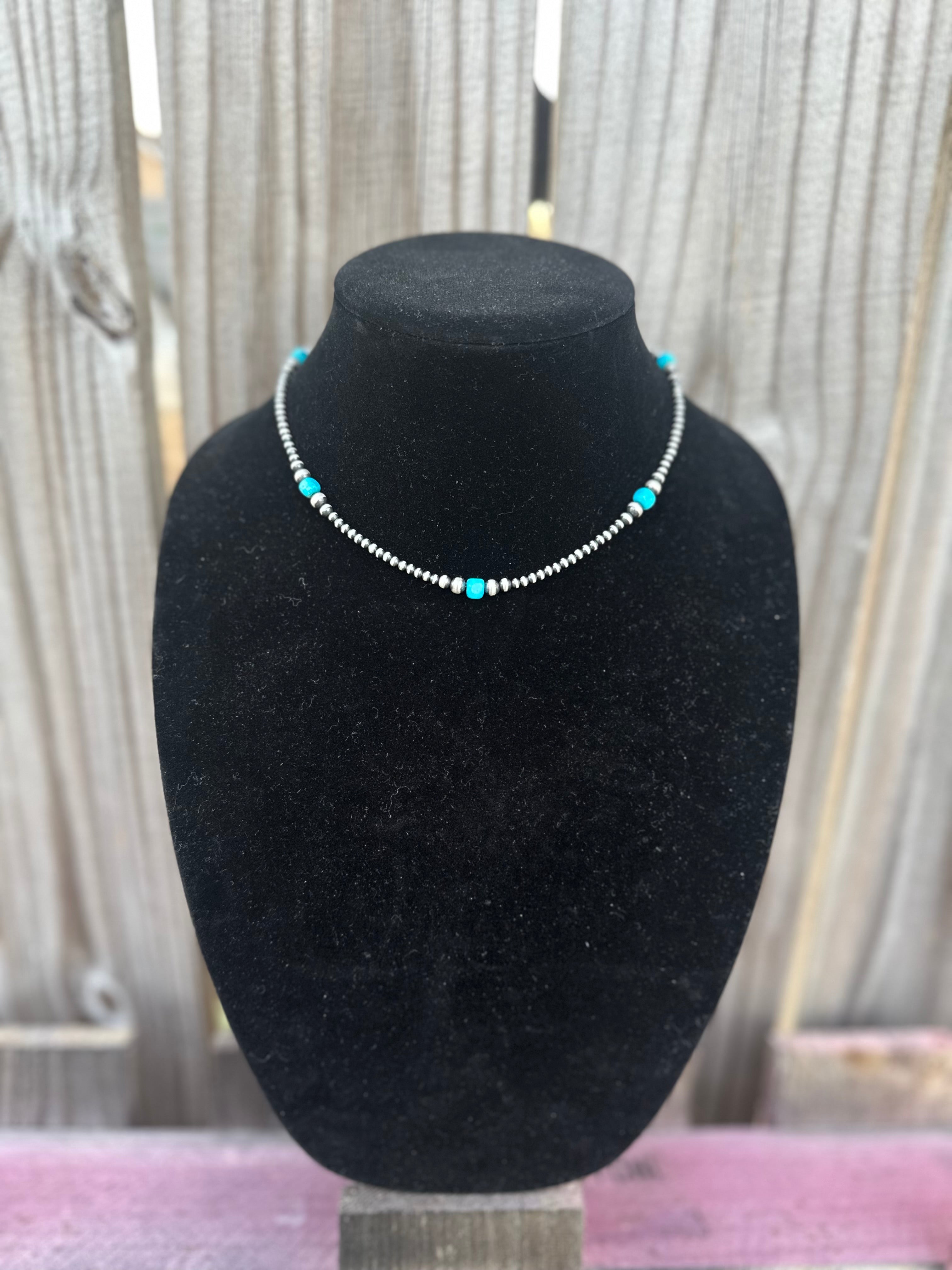 16” graduated Navajo pearl necklace with turquoise