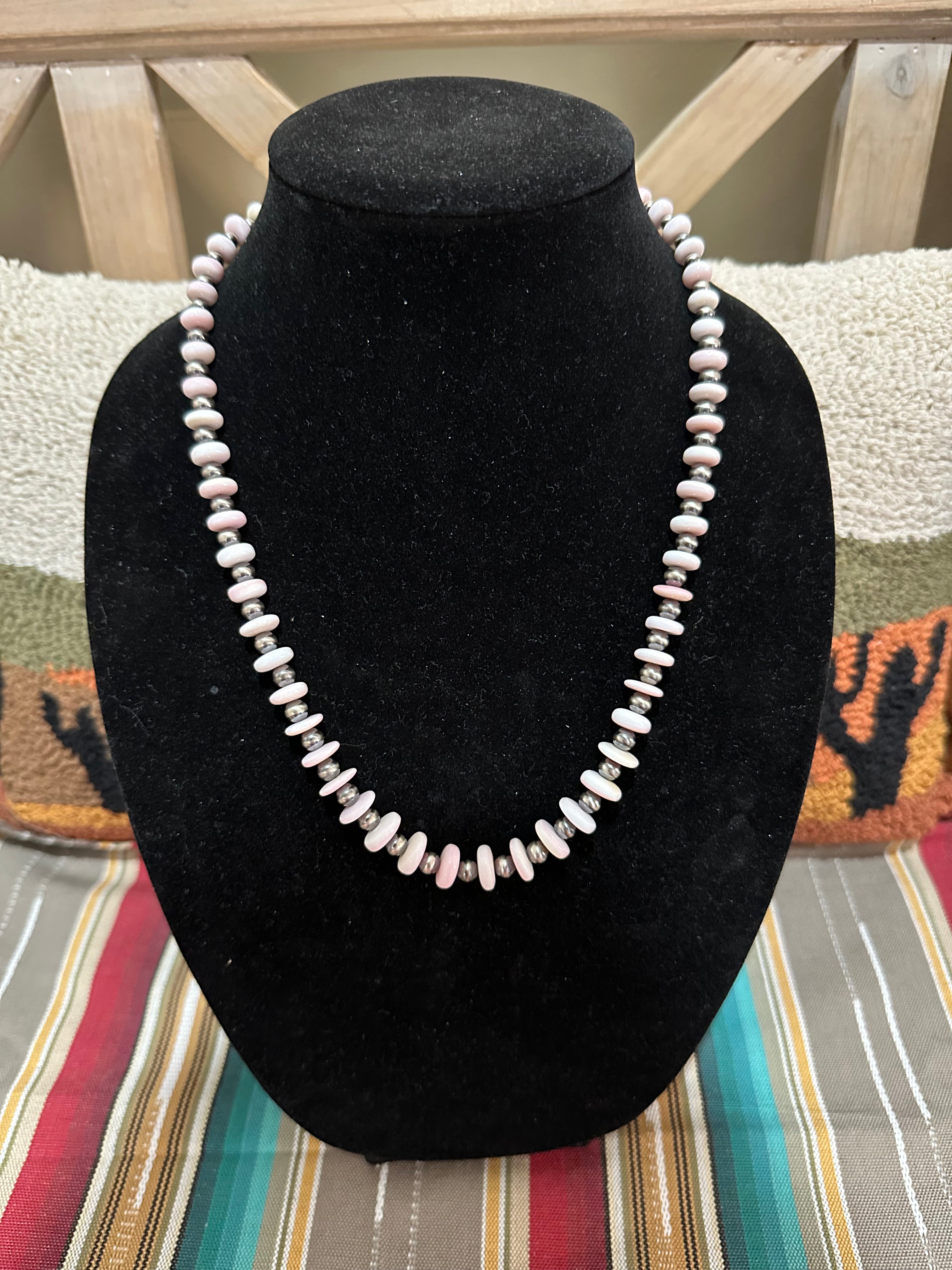 22” graduated pink conch necklace with 5mm-6mm pearls