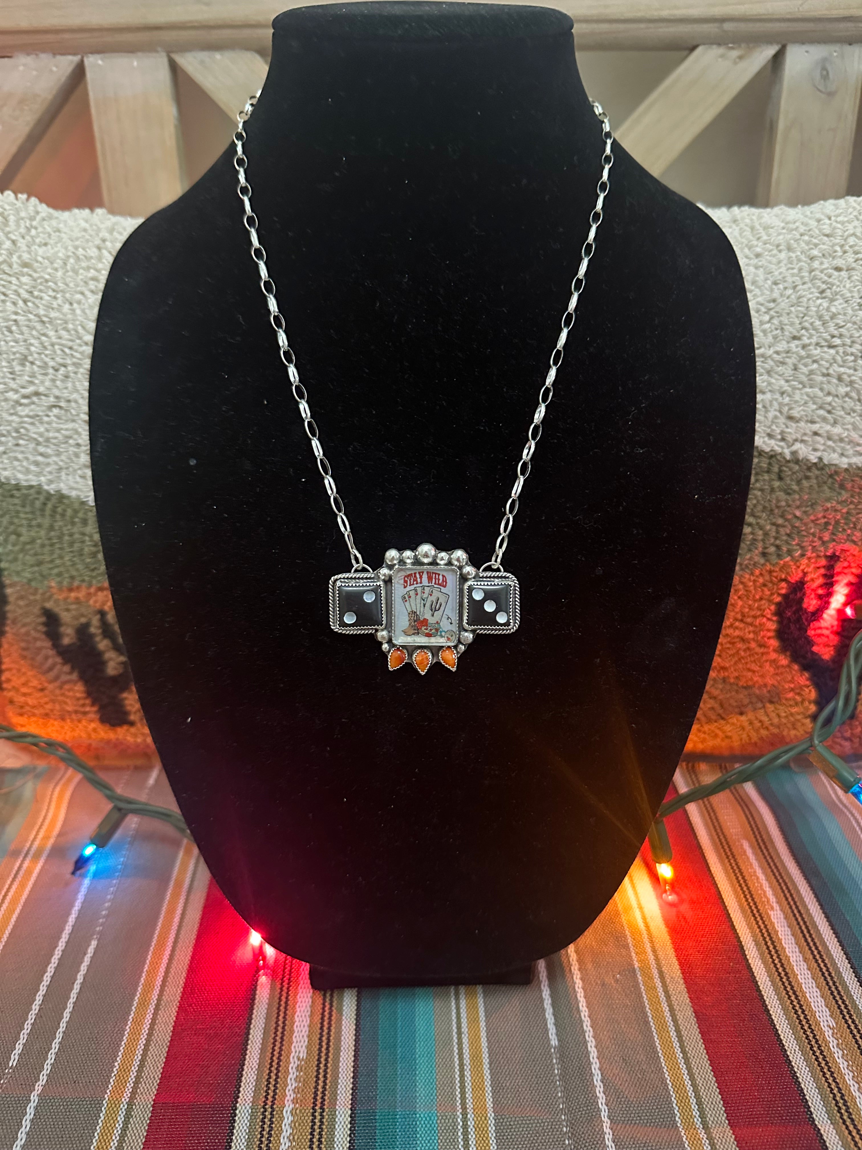 18” “stay wild” necklace with spiny oyster