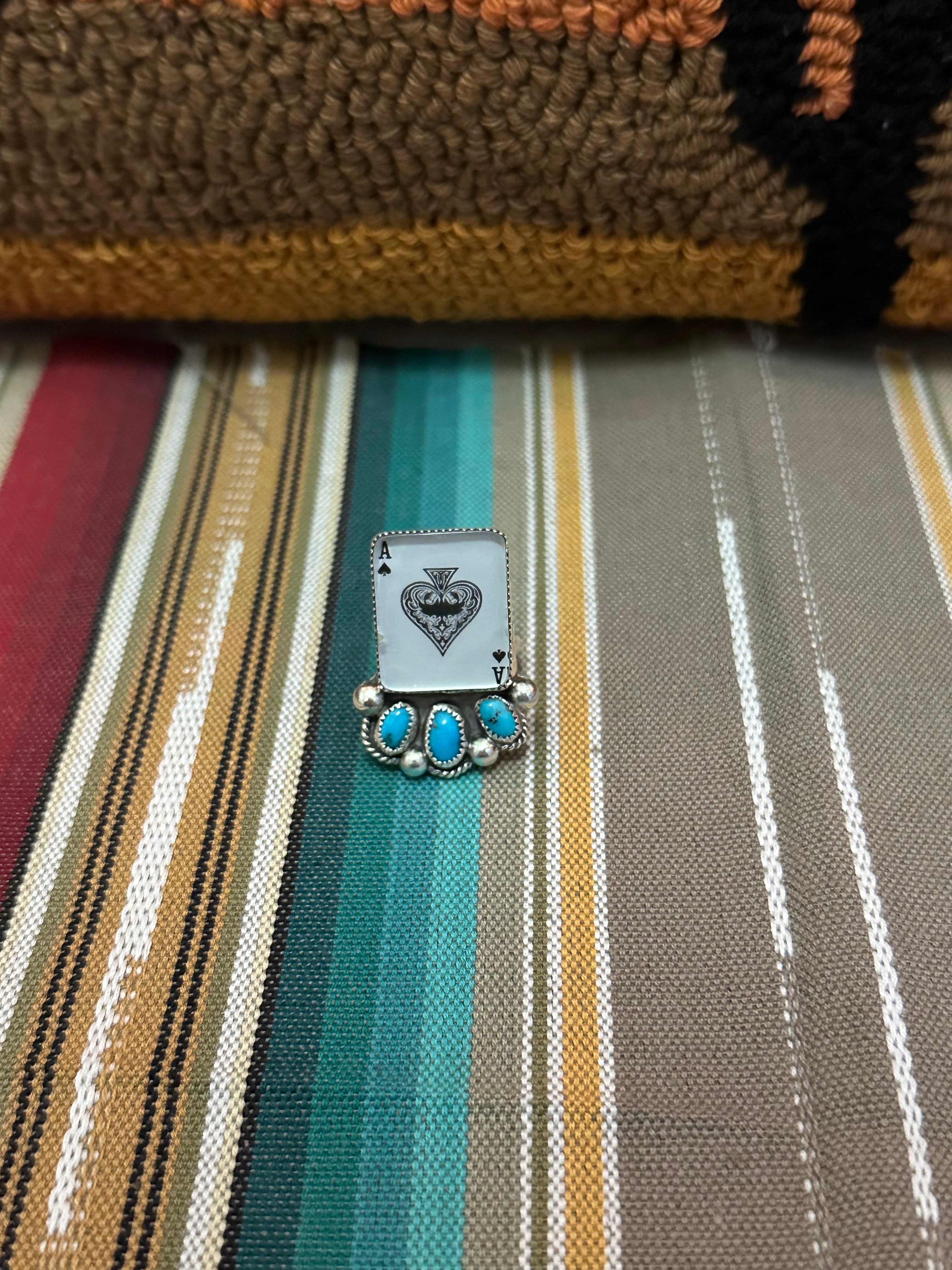 Ace of spades ring with natural turquoise (size 8.5)