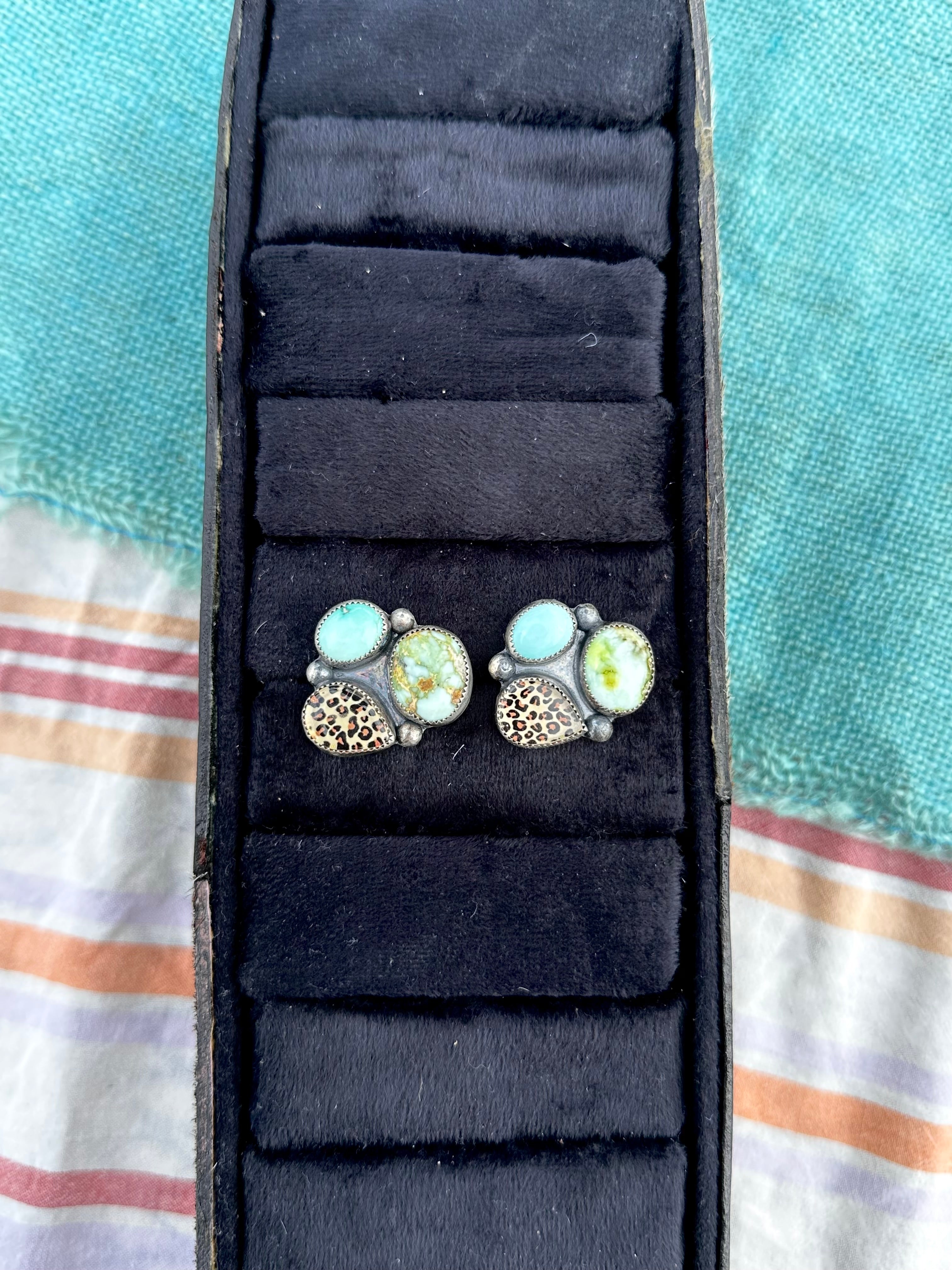 Forget me Not leopard studs