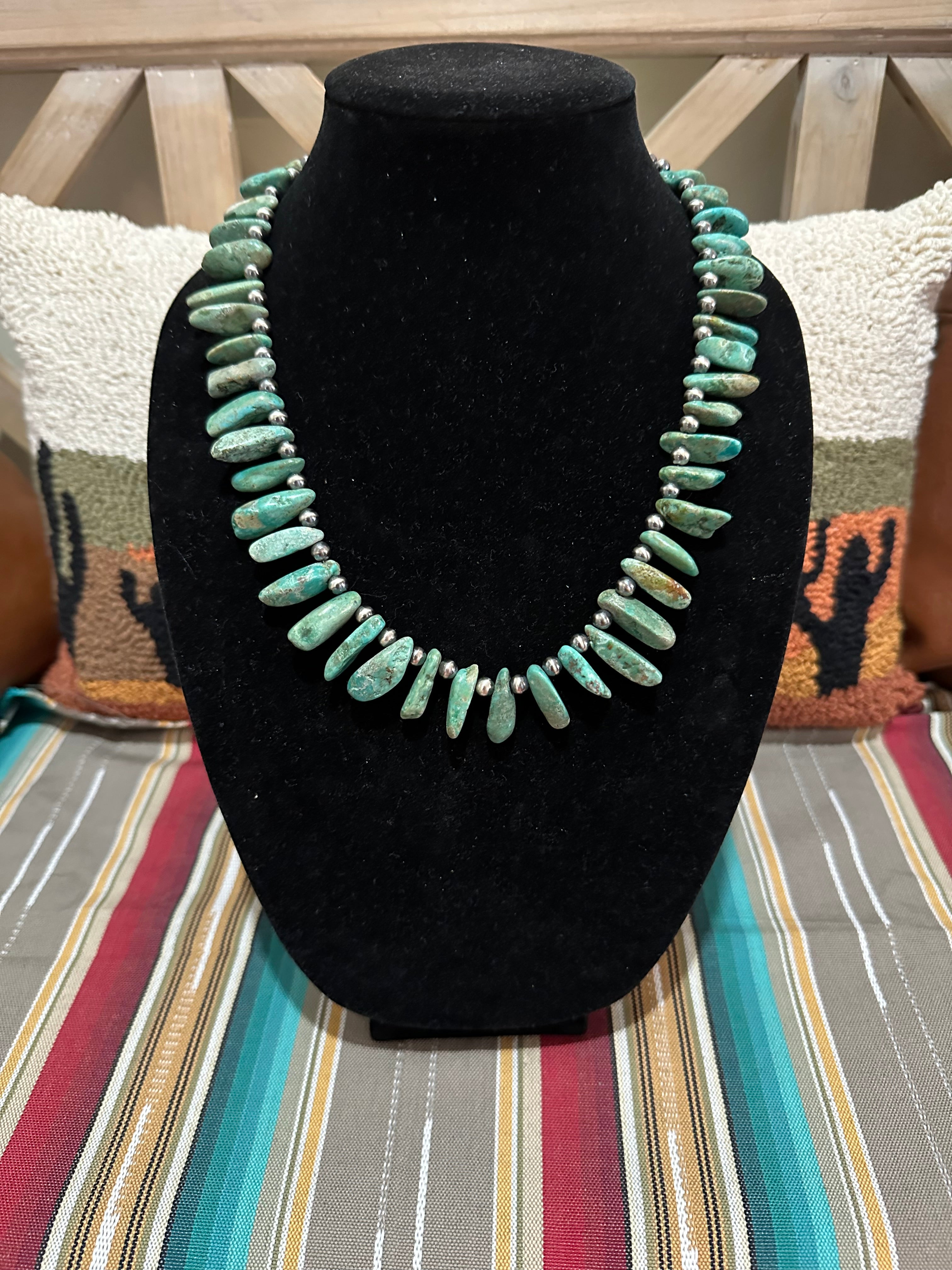 22” 6mm Navajo pearl necklace with 25mm turquoise nuggets
