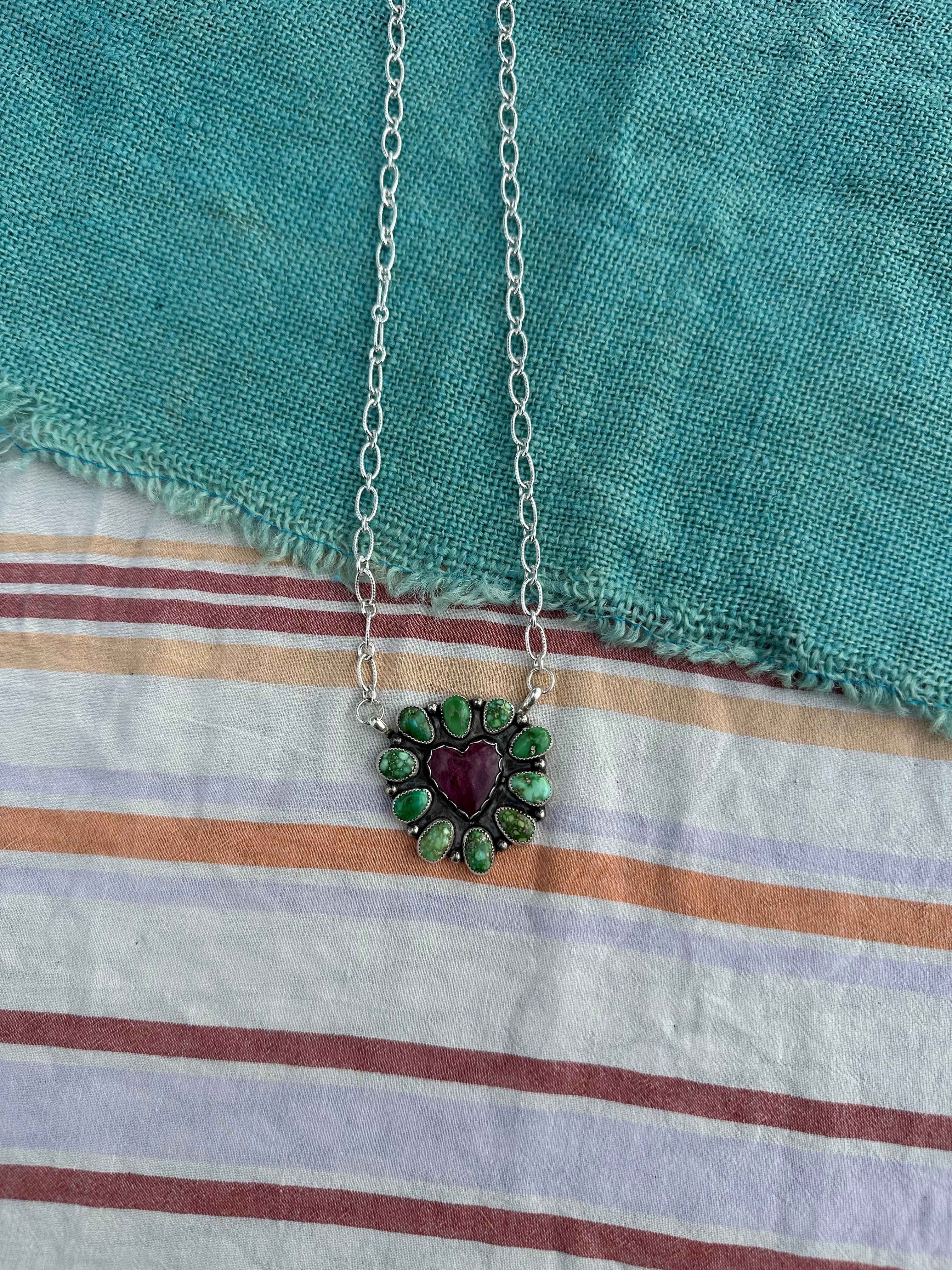 Iris heart cluster necklace